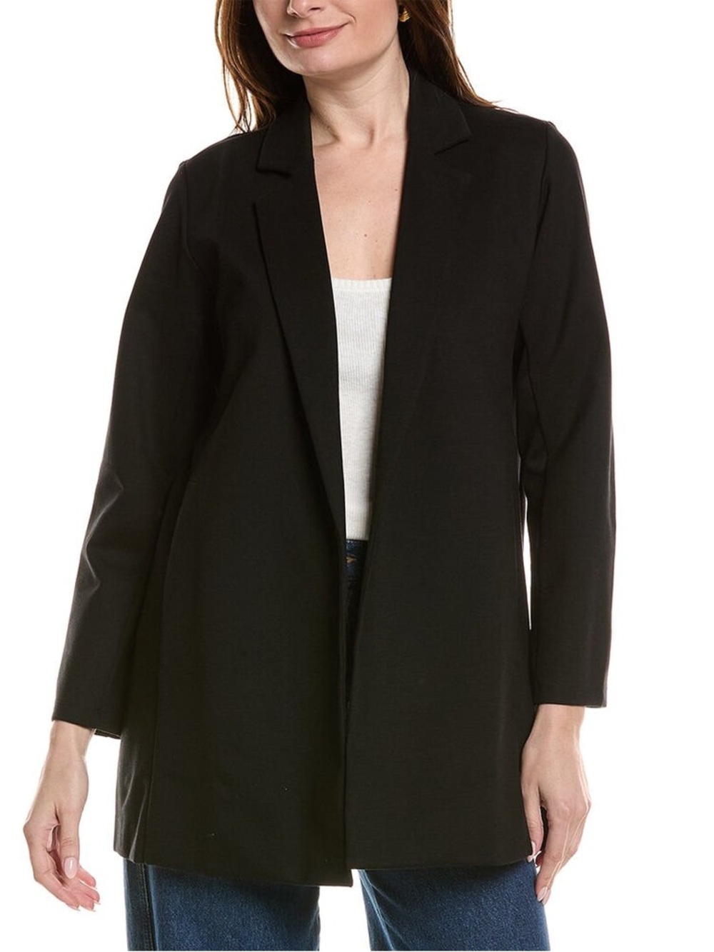 Eileen Fisher Black Open-Front Longline Ponte Knit Blazer Women’s Medium